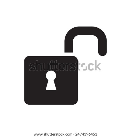 A bold graphic of an unlocked padlock, symbolizing open access and security, ideal for various design and conceptual uses.