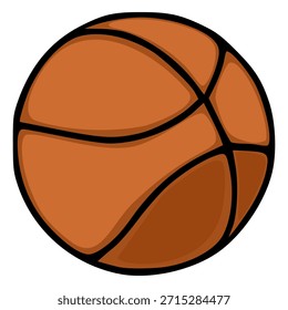Una Ilustración vectorial atrevida y gráfica de un baloncesto clásico, con ricos paneles naranjas definidos por líneas negras gruesas y un sombreado sutil para un efecto dimensional, sobre un fondo blanco limpio...