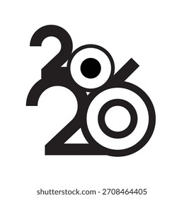 Uma ilustração vetorial em negrito e gráfico do número 2026 renderizado em um design tipográfico preto moderno, empilhado e sobreposto em um fundo branco limpo, adequado para calendário, logotipo, celebração