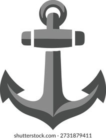 Bold gray anchor icon with a ring top and wide flukes in a flat style