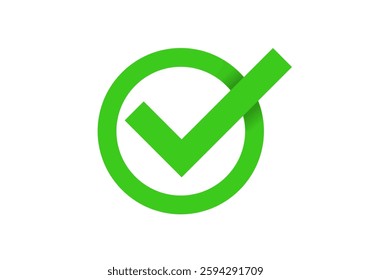 Bold green check mark inside a circle symbolizes approval, success, or correctness.