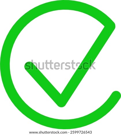 A bold green check mark symbol inside a circular outline, representing confirmation, approval, or correctness on a white background.