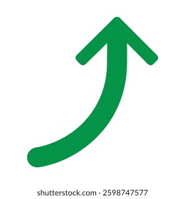 Bold green curved arrow pointing upward and slightly to the right on a white background. Green arrow on white background