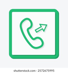 A bold green phone call icon vector with an arrow symbol, perfect for indicating outgoing calls in communication apps or contact related designs