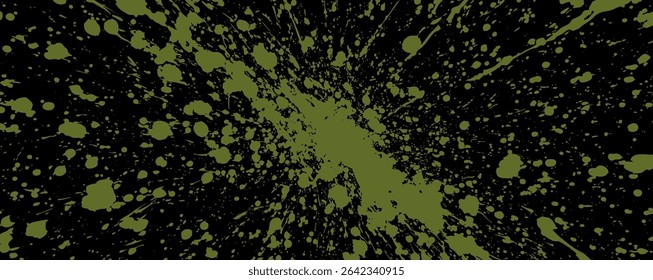 Manchas e gotejamentos verdes ousados criam uma composição energética contra um fundo preto profundo, destacando o caos e a beleza do expressionismo abstrato.