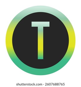 Bold Green and Yellow Capital Letter T on a Black Circle with a Gradient Eco-Friendly Border Representing World Environment Day and Sustainability