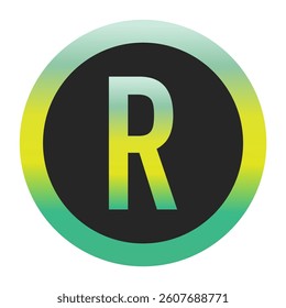 Bold Green and Yellow Capital Letter R on a Black Circle with a Gradient Eco-Friendly Border Representing World Environment Day and Sustainability