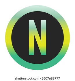 Bold Green and Yellow Capital Letter N on a Black Circle with a Gradient Eco-Friendly Border Representing World Environment Day and Sustainability