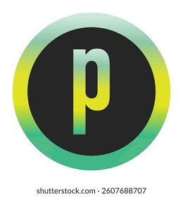 Bold Green and Yellow Lowercase Letter p on a Black Circle with a Gradient Eco-Friendly Border Representing World Environment Day and Sustainability