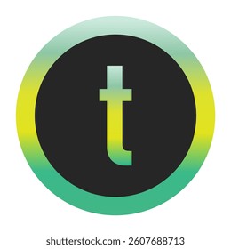 Bold Green and Yellow Lowercase Letter t on a Black Circle with a Gradient Eco-Friendly Border Representing World Environment Day and Sustainability