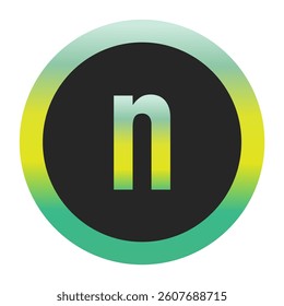 Bold Green and Yellow Lowercase Letter n on a Black Circle with a Gradient Eco-Friendly Border Representing World Environment Day and Sustainability