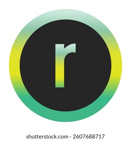 Bold Green and Yellow Lowercase Letter r on a Black Circle with a Gradient Eco-Friendly Border Representing World Environment Day and Sustainability