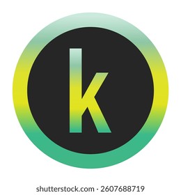 Bold Green and Yellow Lowercase Letter k on a Black Circle with a Gradient Eco-Friendly Border Representing World Environment Day and Sustainability