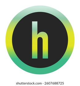 Bold Green and Yellow Lowercase Letter h on a Black Circle with a Gradient Eco-Friendly Border Representing World Environment Day and Sustainability