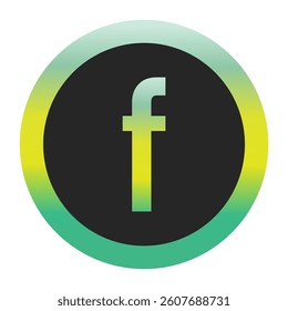 Bold Green and Yellow Lowercase Letter f on a Black Circle with a Gradient Eco-Friendly Border Representing World Environment Day and Sustainability