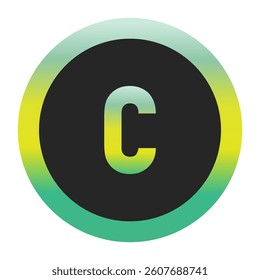 Bold Green and Yellow Lowercase Letter c on a Black Circle with a Gradient Eco-Friendly Border Representing World Environment Day and Sustainability