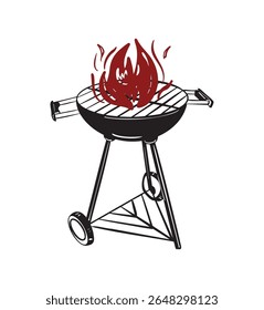 Bold grill with flame artwork showing hot coals and fire. Perfect for barbecue branding, cookout invites, food packaging, summer menus, grill tutorials, and outdoor cooking designs.