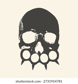 Una atrevida y arenosa ilustración en blanco y negro con una calavera combinada con nudillos de latón, perfecta para diseños vanguardistas y temas alternativos.