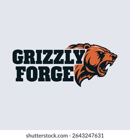 Bold Grizzly Forge Logo with Roaring Bear Graphic Design