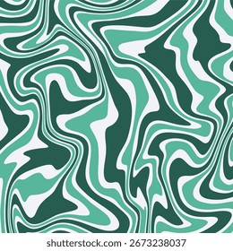 Un fondo abstracto audaz y groovy con un efecto de mármol líquido, con patrones de remolino de verde oscuro, verde menta y blanco.