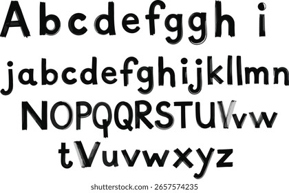 Fettes farbiges Alphabet mit Groß- und Kleinbuchstaben. Mit Pinsel gezeichnete farbige Typografie.
