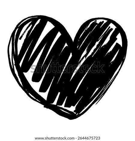 Bold Grunge Black Heart Shape Icon. Scribble Hand Draw Marker Pen Love Symbol. Felt pen artistic heart sign.