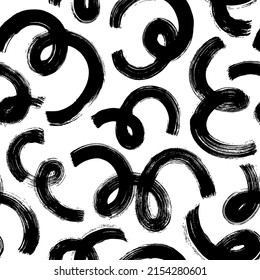 Bold grunge curly lines seamless pattern. Hand drawn modern swirled brush strokes. Abstract geometric ink brush doodle texture. Random curved lines. Swooshes and flourish black strokes.