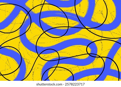 Bold Grunge Hand Drawn Doodle Wavy Lines. Geometric abstract curvy swirls. Playful modern and simple wall art with trendy colors. Retro childish background 