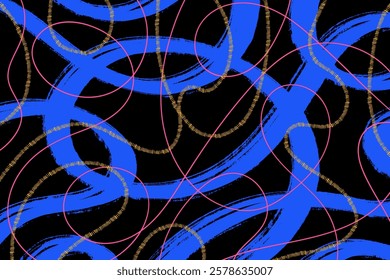 Bold Grunge Hand Drawn Doodle Abstract Wavy Noodle Lines. Geometric abstract curvy swirls. Playful modern and simple wall art with trendy colors. Retro childish background 