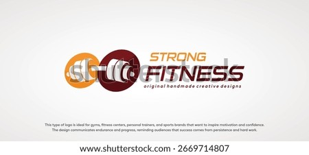 Bold gym logo with modern barbell illustration. Perfect for sports, workout, training, and bodybuilding identity.