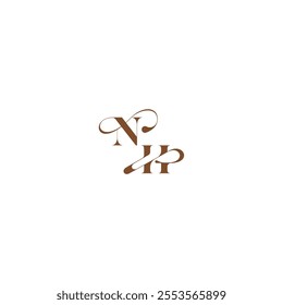 bold and hairline initial wedding logo concept NH elegant curve monogram letter