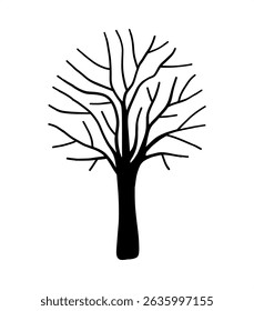 Bold hand drawn bare tree silhouette, elegant botanical art for Halloween decor, fabric patterns, winter or autumn theme graphic designs, minimalistic Striking line art with fairy tale charm