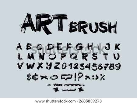 Bold hand drawn brush pen alphabet with art vector expressive letters. Distressed grunge graffiti style, thick textured strokes and punk uppercase typography for modern logos and dynamic designs.