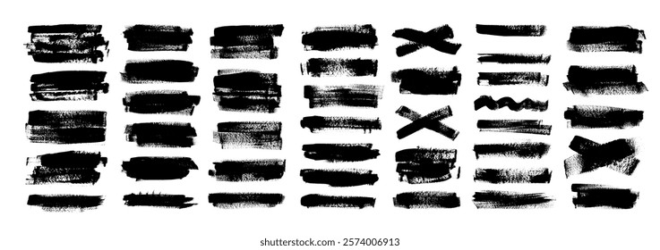 Bold hand drawn brush strokes of acril paint. Grunge ink textured sketchy rough thick lines, vector illustration. Marker highlighting, underlining and strikethrough, great for brush or text boxes.