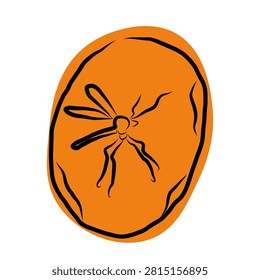 Bold hand drawn illustration of an insect fossil in amber, highlighting paleoart design with an ancient touch.