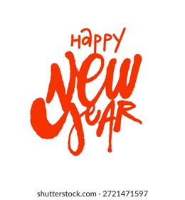 Bold hand drawn lettering with phrase Happy New Year. Expressive modern typography for festive greetings holiday branding posters and social media designs.