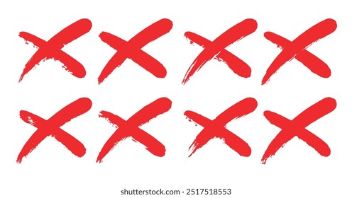 Bold hand painted red X cross mark rough brush strokes, error, disapproval, choice, mistake, error, cancel incorrect symbol.