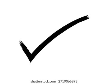 A bold hand-drawn black checkmark sign indicating completion or approval on a white background