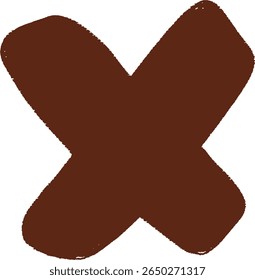 Símbolo de marca X marrom desenhado à mão em negrito	