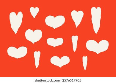 Bold hand-drawn heart shapes. St. Valentines day vector elements. Wobbly modern heart set.  Heart pattern. Love themed decor