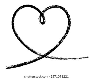 Bold hand-drawn heart with textured, grunge-style strokes and an artistic loop. Vector illustration for unique designs.