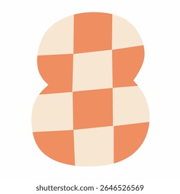 Bold hand-drawn number eight with orange checkered pattern in warm vintage tones. Great for learning activities, poster design, or creative children’s visuals.