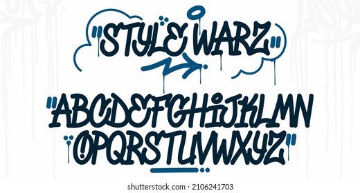 Bold Handwritten Hiphop Doodle Graffiti Street Art Style Font Alphabet. Vector Abstract Illustration