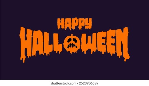 Tipografia "Feliz Halloween" com gráfico assustador Jack-o'-Lantern - Perfeito para Banners de Halloween, Cartazes, Cartões e Projetos Digitais