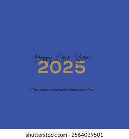 A bold "Happy New Year 2025" logo set against a vibrant blue background, symbolizing fresh beginnings and celebration.