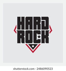 Bold Hard Rock Logo: Edgy Black and Red Design with Stars. Perfect for Music Band, Festival, or Club Branding. Strong Typography and Geometric Shapes Create Powerful Visual Impact.