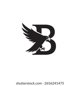 Bold Hawk fliegt anmutig vor dem Logo-Design des Buchstaben B