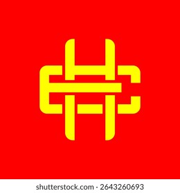 Negrito HE símbolo de monograma em amarelo sobre fundo vermelho - moderno design de logotipo abstrato