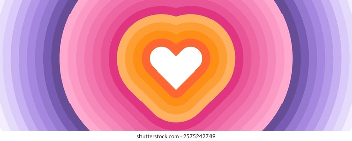 Bold heart design with concentric gradient rings blending warm and cool tones. Perfect for dynamic visuals. Vector illustration.