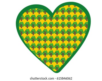 A bold heart of green trees in vector illustration.
